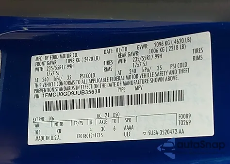 2018 Ford Escape Se from USA, damaged, VIN 1FMCU0GD9JUB35638